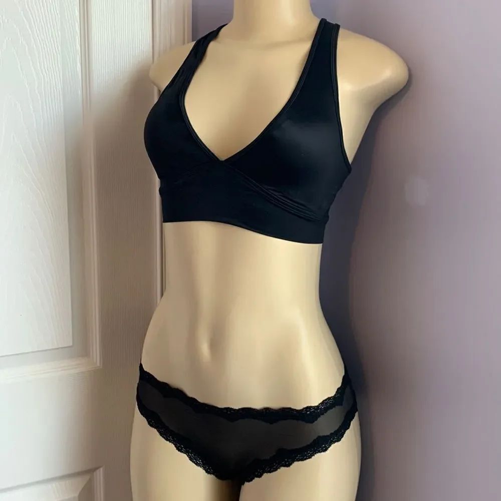 Smart & Sexy Lined Bralette Bra/ Mesh Panty Set S/5 Black